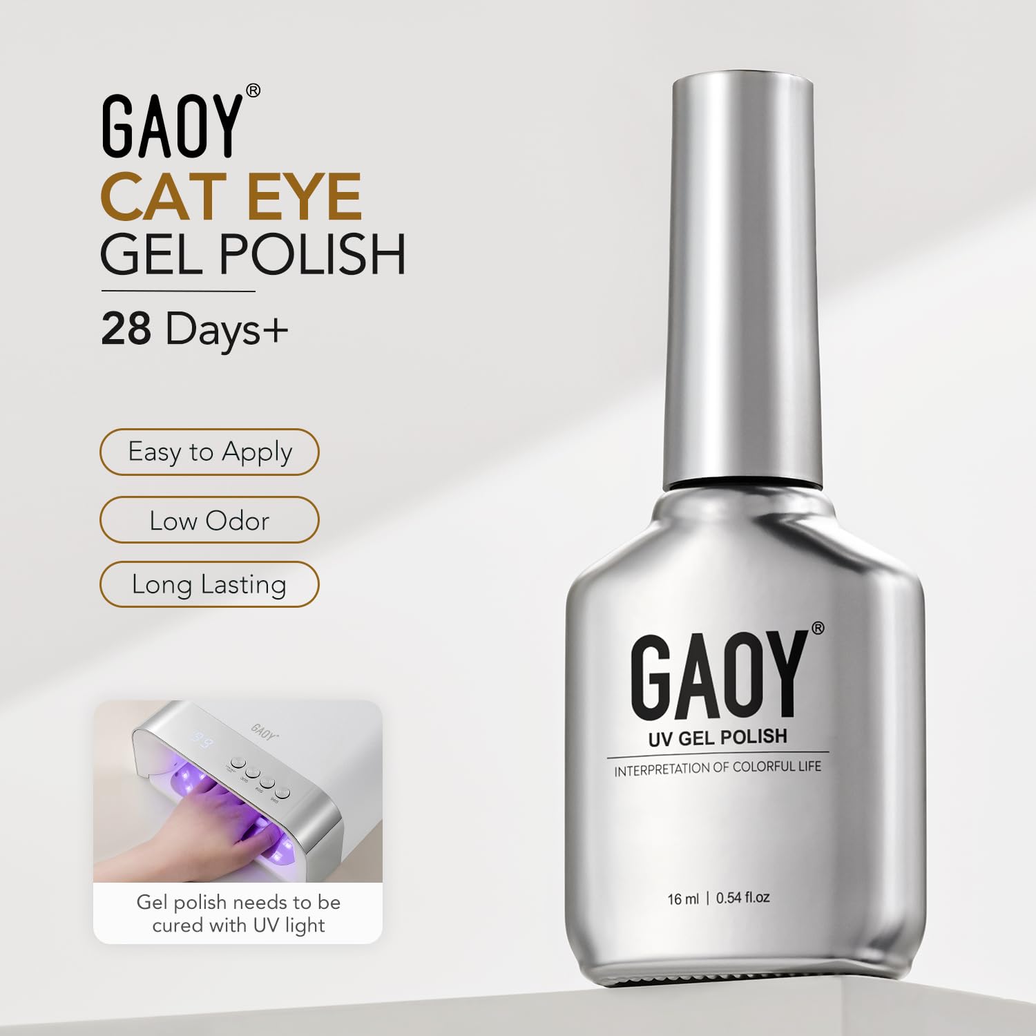 GAOY Black Golden Cat Eye Gel Nail Polish, 16ml Holographic Glitter Jelly Nail Polish with Magnet, Reflective Translucent UV Gel for Manicure Art DIY, 4416 Black Gold