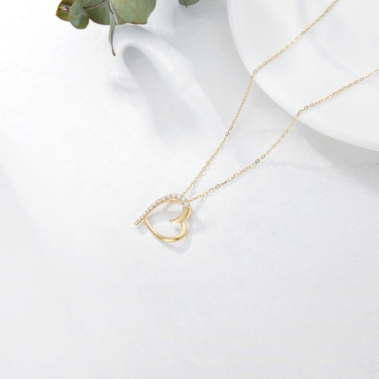 SISGEM 9 ct Gold Heart Necklace, Solid Yellow Gold Floating Heart Pendant Necklace with Cubic Zirconia - Image 5