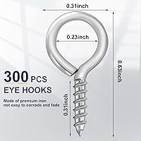 Vista 2 de AUGSUN Tornillos de ojo, 300 piezas de 0.63 pulgadas, ojales de tornillo resistentes, pernos de ojo, ganchos de tornillo, anillos de tornillo