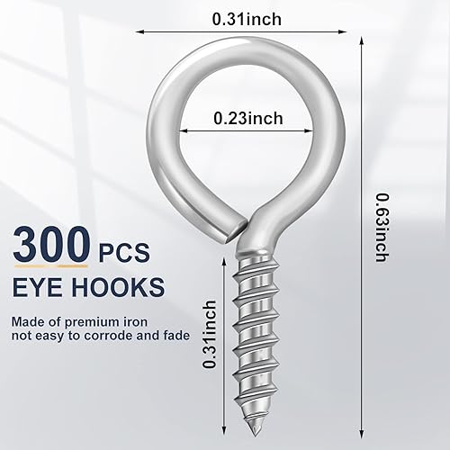 Miniatura 2 de AUGSUN Tornillos de ojo, 300 piezas de 0.63 pulgadas de tornillo de 0.63 pulgadas, ganchos de tornillo de alta resistencia, tornillos de anillo para