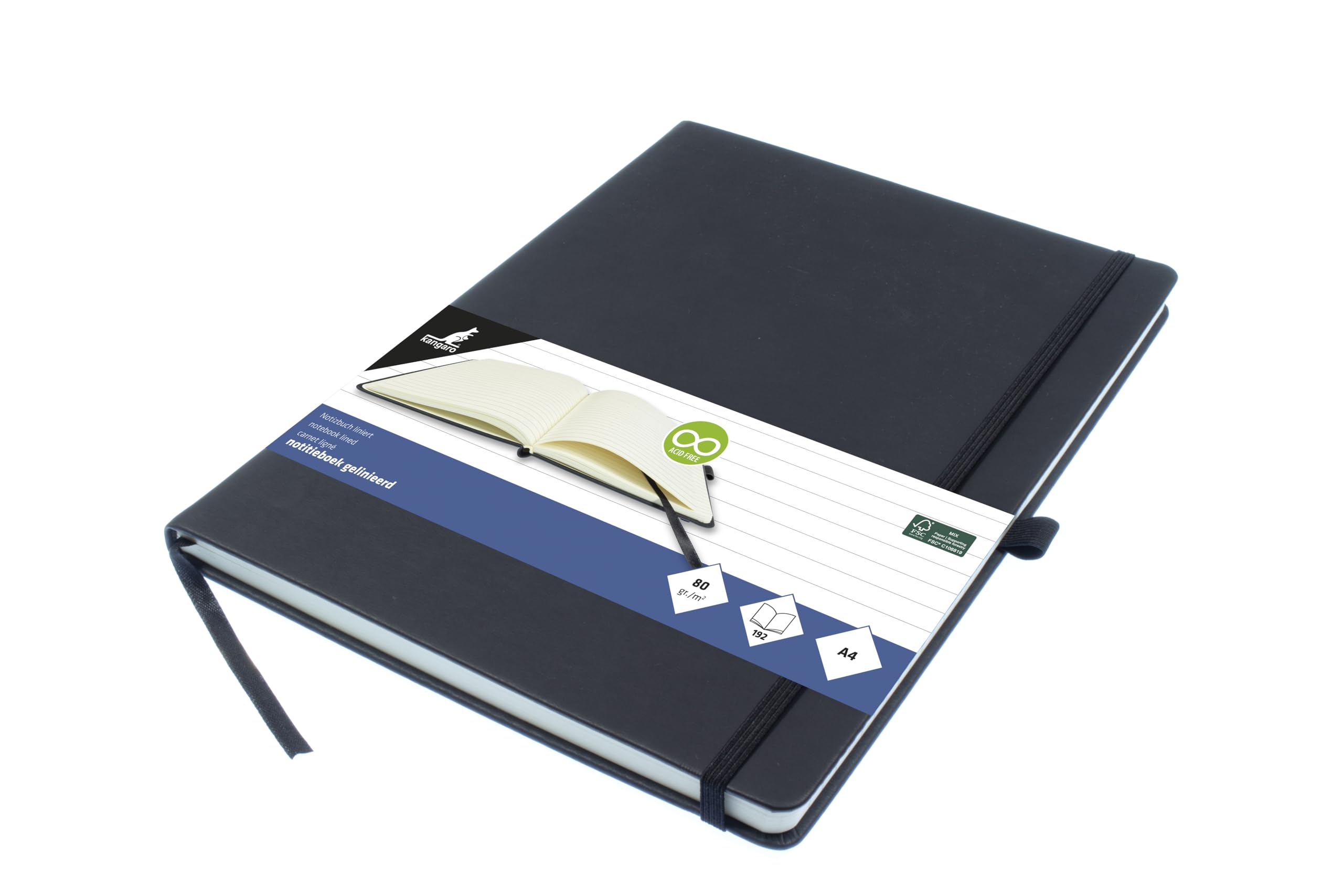 Kangaro Notebook A4 Black Lined PU HC 96 Sheets 80 g