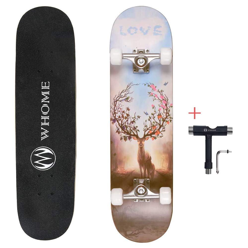 Planche À roulettes Professionnelle, 31 "Double Kick Concave Street Skateboard 8 Layer Alpine Hard Rock Maple Deck, Skateboard pour Adulte, Jeune, Enfant Et Débutant,D