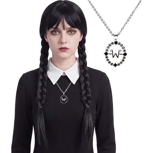 Miss U Hair Gothic Long Black Braided Costume Wig with Bangs for Women
