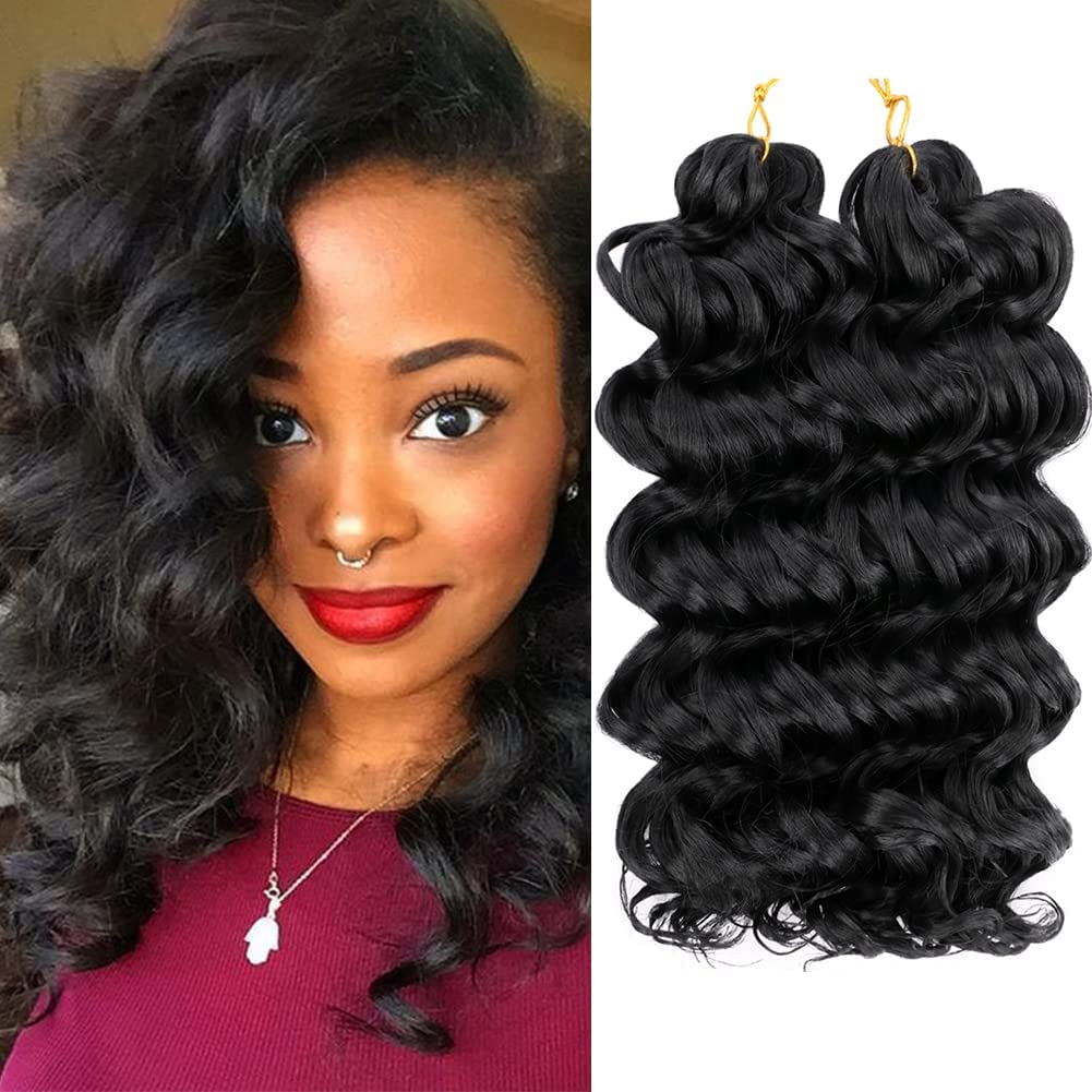 NEW 14 Inch 2 Packs Nature Black Deep Wave Crochet hair