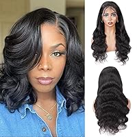 Vista 16 de Pelucas de cabello humano con encaje frontal de 13 x 4 para mujeres negras, cabello humano brasileño ondulado de 12 pulgadas (color natural)