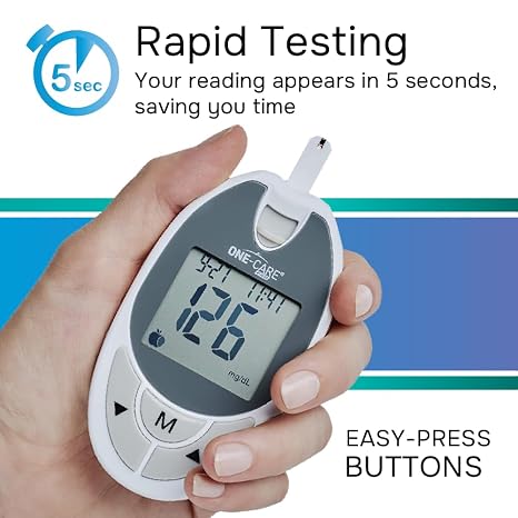 ONE-CARE PRO Glucose Monitor for Blood Sugar - Diabetes Testing, Glucometer | Complete Diabetic Self-Testing Kit with Meter, Strips, and Lancets for fingerprick and capillary blood testing