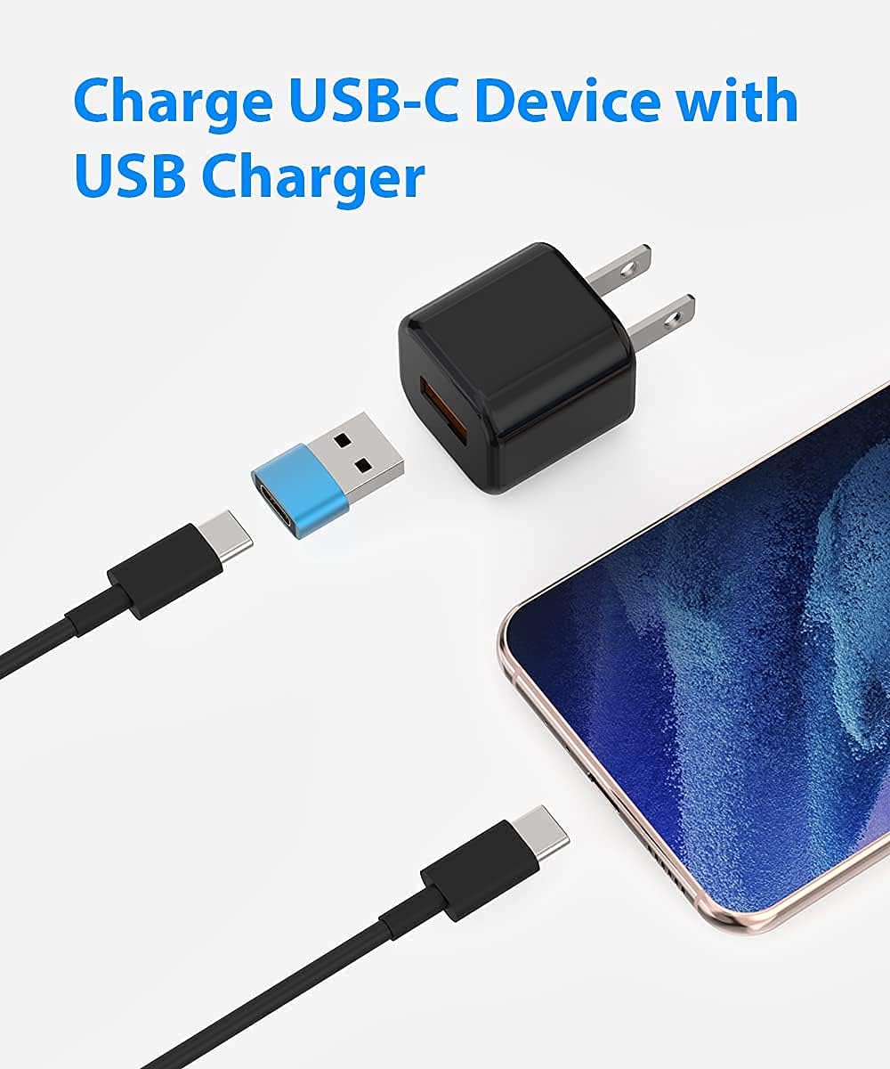 USB C to USB Adapter (6-Pack), USB Type C to USB A 2.0 Charger Cable Converter for iPhone 12 Mini Pro Max, Airpods, iPad, Samsung Galaxy Note 10 S21 S20, Google Pixel 5 4A 3A XL (Blue)