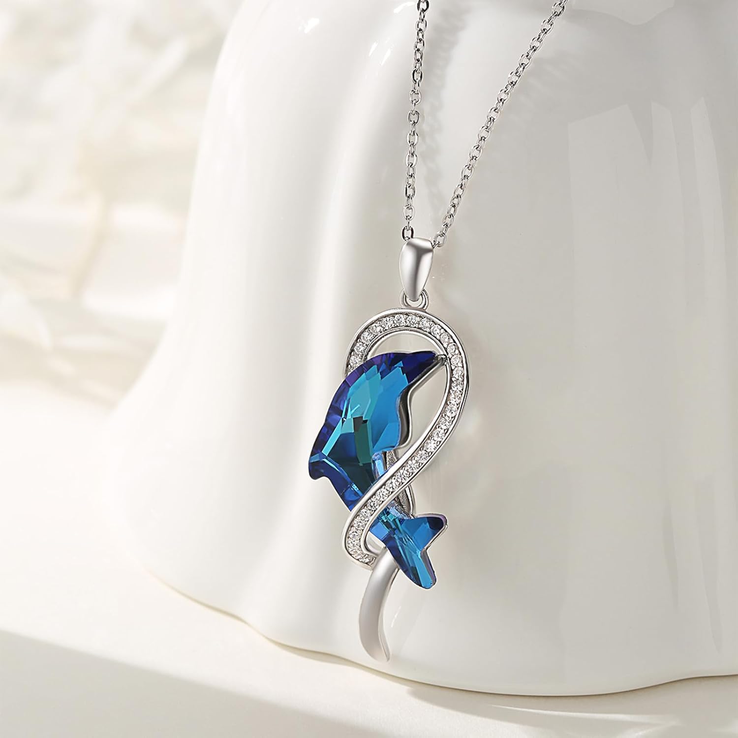 CUOKA MIRACLE Dolphin Necklace for Women 925 Sterling Silver Dolphin Crystal Pendant Necklace Ocean Jewelry Gifts for Mom on Birthday Mother's Day Anniversary Christmas - Image 3