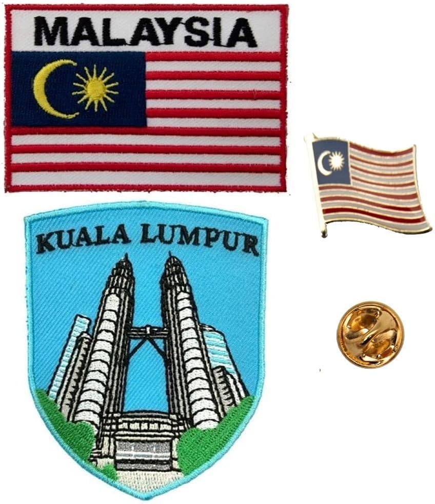 A-ONE - Kuala Lumpur Embroidered Patch+Malaysia Flag Patch and Lapel Pin, Petronas Twin Towers Embroidery, Landmark Iron-on Sew Patch, Malaysia Flag Pin, Adhesive Patches Accessory NO.216B