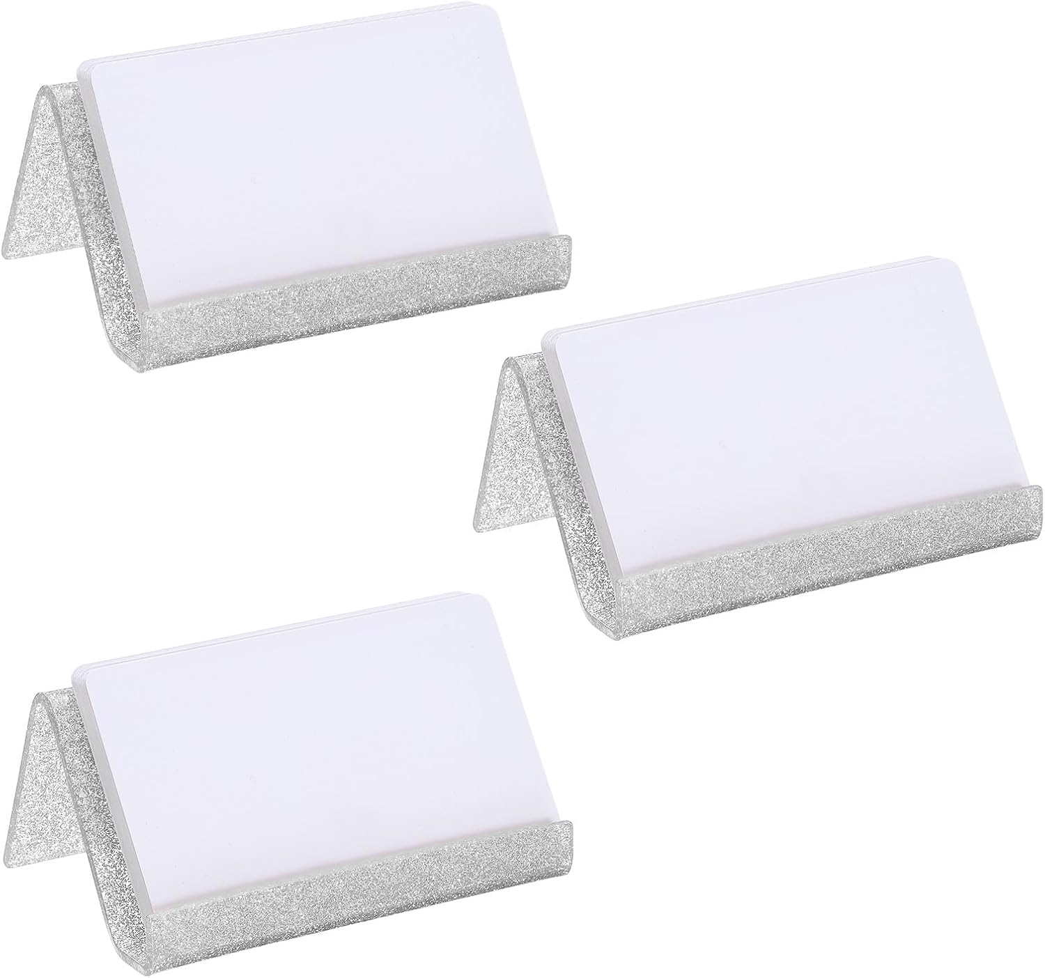 uxcell 3pcs Business Card Holder for Desk, Acrylic Bling Business Name Card Organizer Desktop Card Rack Display Stand for Office Exhibition Meeting Home, Silver