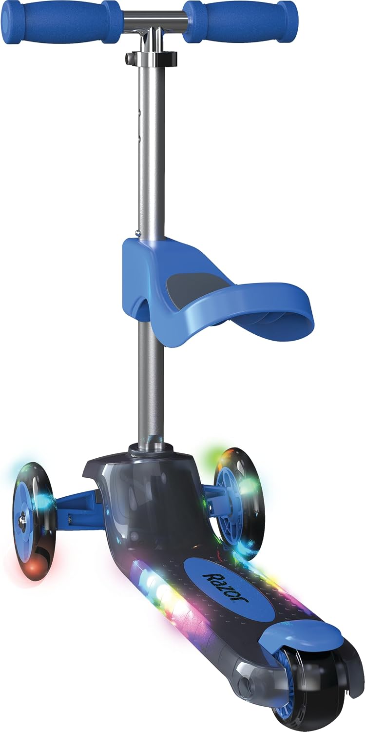 Razor Rollie DLX, 3-Wheel Light-Up Scooter for Younger Children, Seated and Stand-Up Riding Options