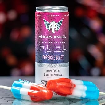 Angry Angel Ice Pop Blast & Tropical Natural Energy Drink - (24 count) Mixed Pack - Zero Sugar - CoQ10 - Important B Vitamins - 12 oz Cans