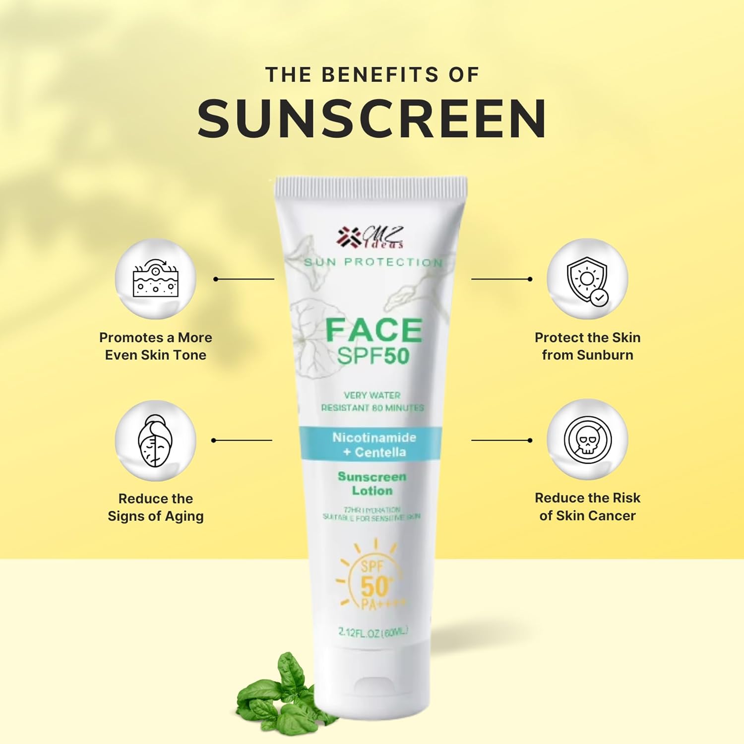 Face Sunscreen SPF 50 PA+++,Very Water Resistant 80 Minutes, with Niacinamide, Centella, 72H Hydration for sensative skin, 2.12 fl oz - Image 3