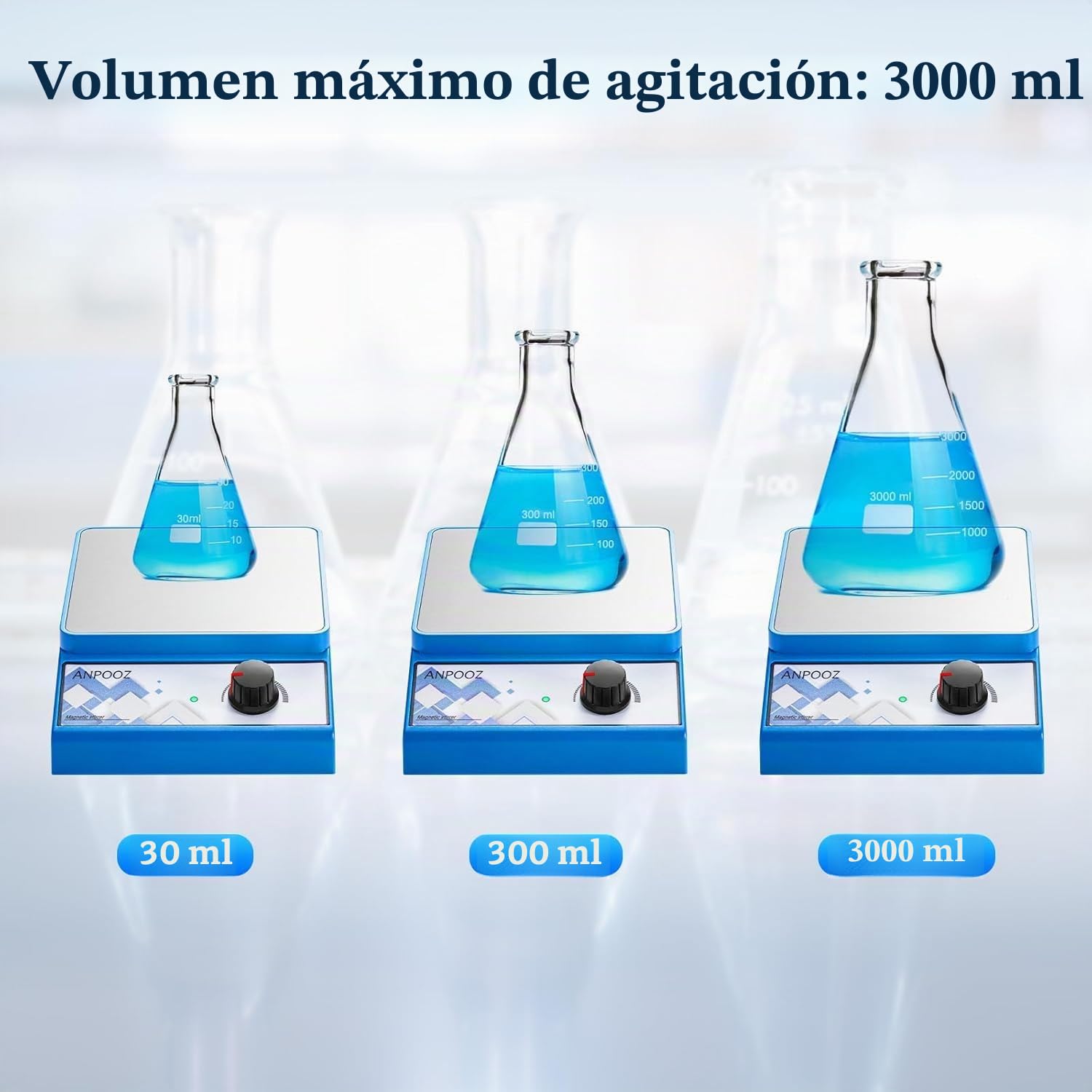 Agitador Magnético Profesional con Placa de Agitación | Mezclador Magnético 3000 RPM | 4 Barras Incluidas | Agitadores de Laboratorio 3000 mL | Acero Inoxidable 316 | Sin Calentamiento