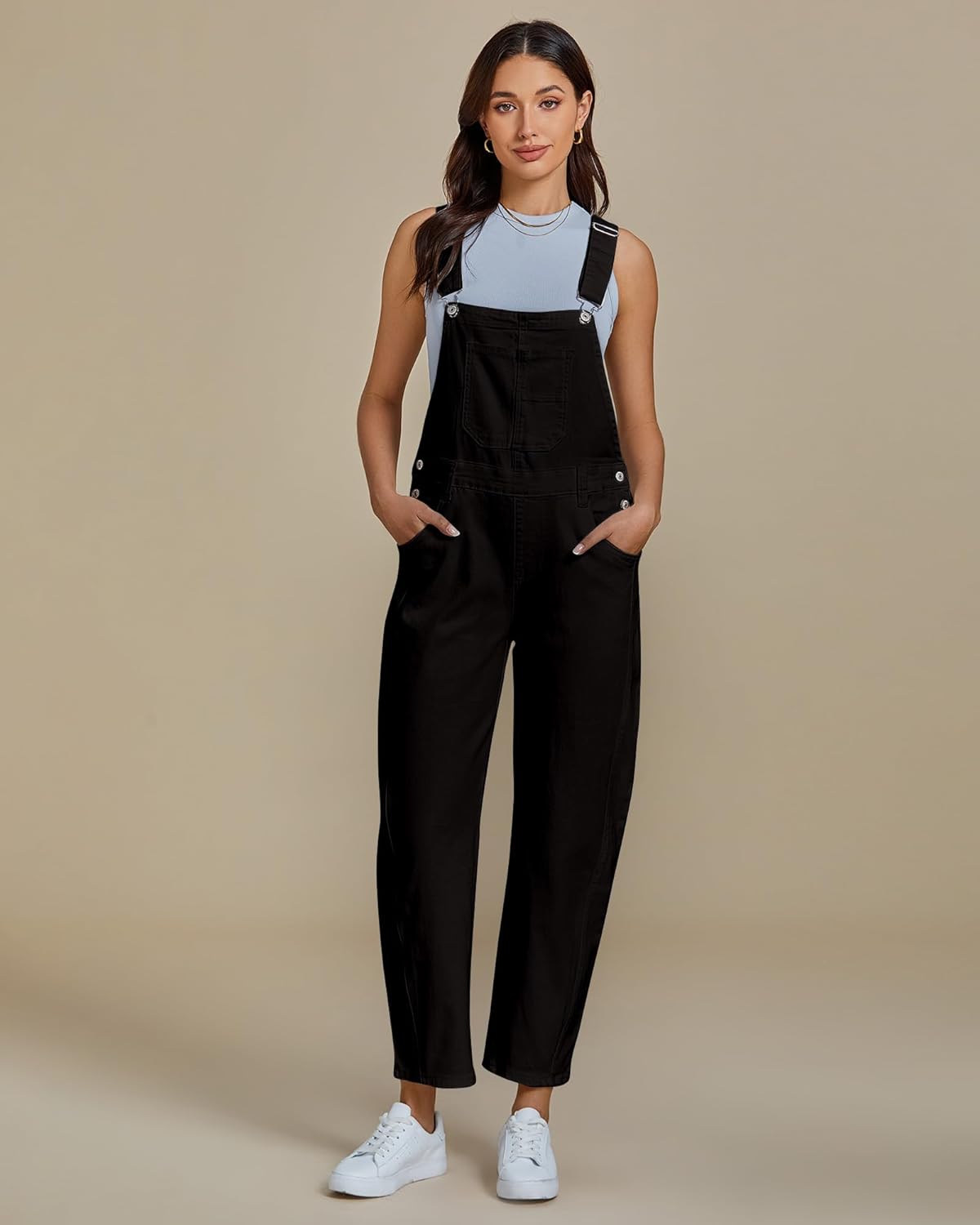 luvamia Barrel Leg Overalls for Women Baggy Bib Stretchy Denim Jumpsuit Loose Fit Jean Overall Jumpsuits with Pockets - Image 7