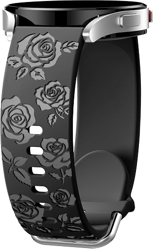 DaQin Glossy Floral Engraved Bands Compatible with Galaxy Watch 7 6 5 4 40mm 44mm/5 Pro/6 Classic 47mm/ Watch 4 Classic/Active 2, 20mm Soft Cute Silicone Sport Strap for Samsung Watch Bands Women Men