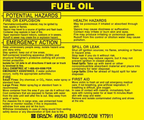 Étiquette Fuel Oil Brady 93543 jaune et noir 9,5x11,4 cm