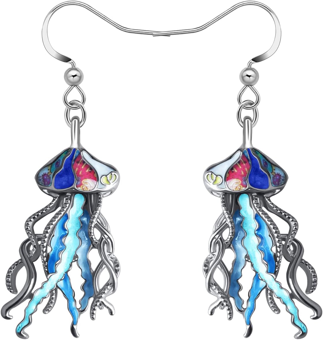 NEWEI Funny Enamel Whale Octopus Jellyfish Shark Earrings Seahorse Dangle Beach Jewelry for Women Hawaiian Gifts