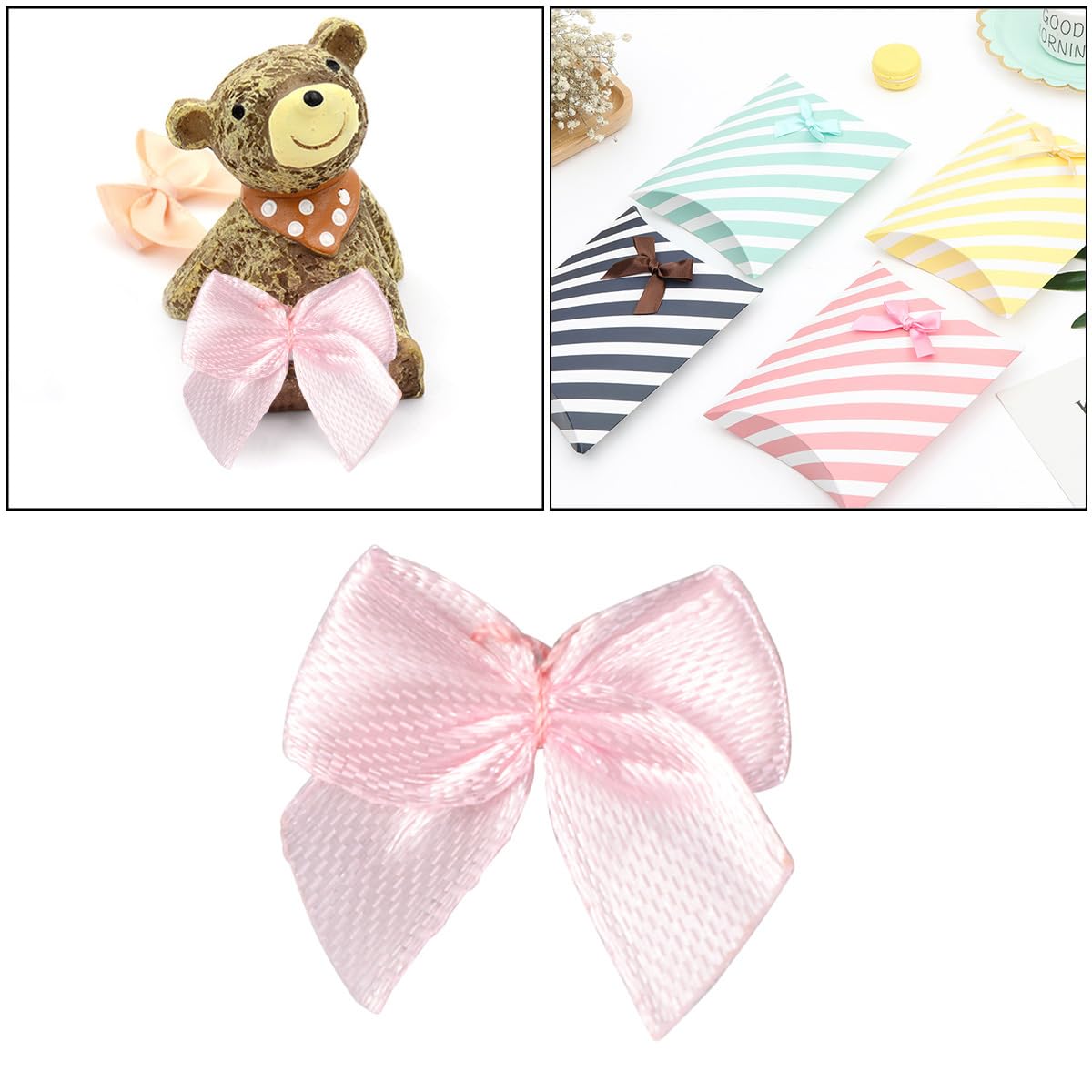 HEALLILY 100pcs Mini Ribbon Bows Pink:DIY Ribbon Bow Satin Sewing Scrapbooking Wedding Craft s Hair Accessories DIY Craft Appliques Pink Small - Image 2