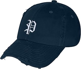 JPAK Old English Letter P Vintage Dad Hat Frayed Embroidered Cap English Alphabet Navy