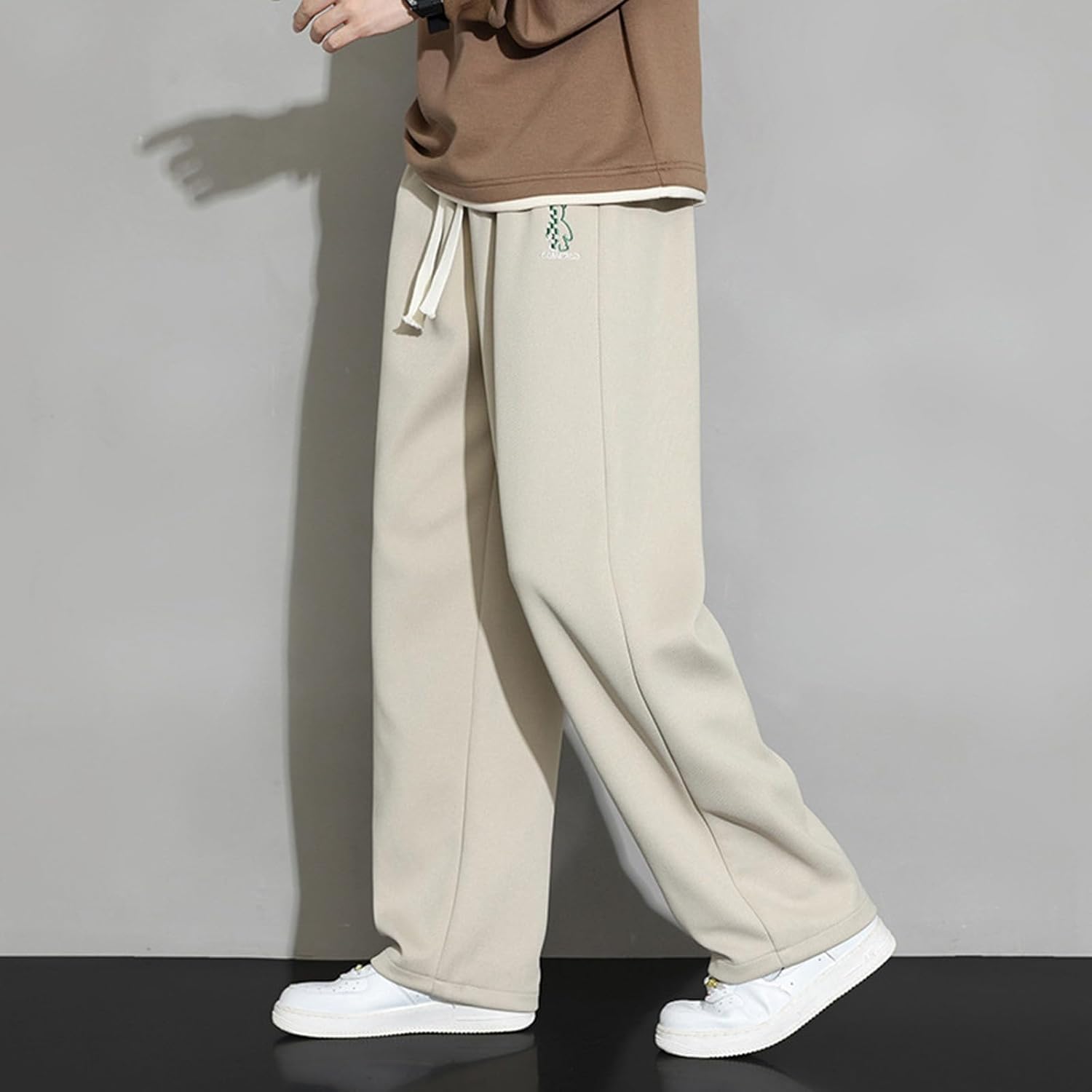 Baggy joggingbroek met open bodem voor heren, rechte pijpen, fleece