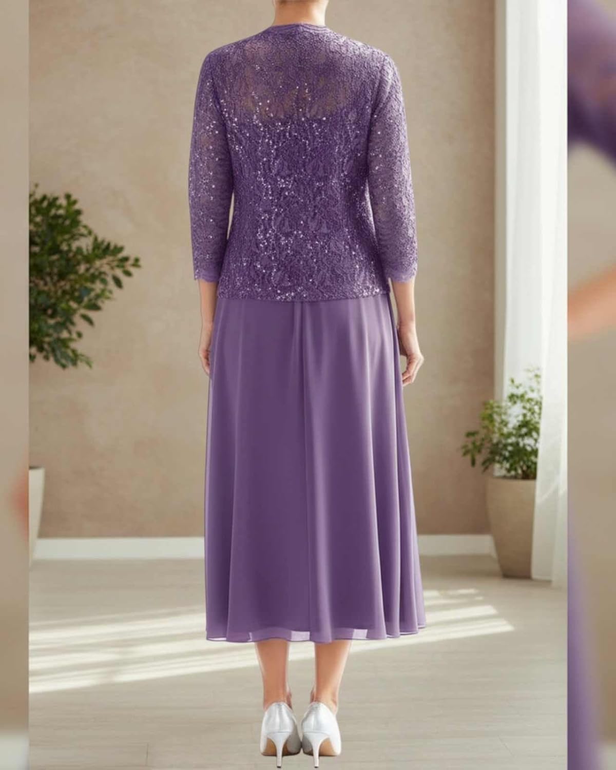 2 Pieces Mother of Bride Dresses with Jacket Lace Chiffon Mother of The Groom Dress Formal Evening Gowns