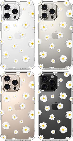 MOSNOVO Coque pour iPhone 16 Pro Max - Housse Fine Transparente Antichoc en TPU + PC [Protection Contre Les Chutes de 2 m/Anti-Pelage] - Marguerite Blanche - 3