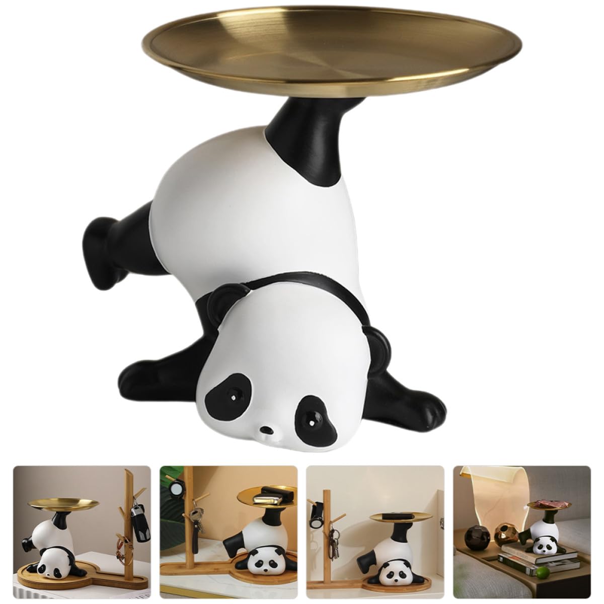 Vassoio Acciaio in Facile e da Pulire Multifunzione Inossidabile a Porta Chiavi Resina Decorazione Unica Forma di Panda Ingresso Casa per Arredamento Casa Nuova