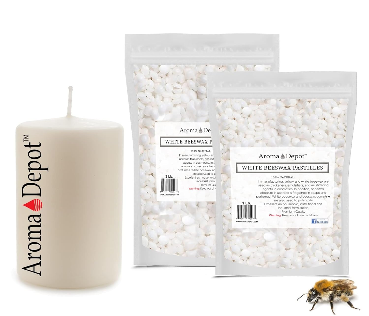 Aroma Depot 3lb / 48 oz White Beeswax Pellets 100% Natural Pure Bees Wax 3 x Filtered, Great for Skin, Face & Body, Ideal for DIY, Lotion, Creams, Soaps, Lip Balm and Candle Making Supplies. Easy Melt