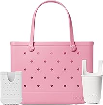 BOGG BAG Original, Large Tote (Blowing Pink Bubbles) + Bevy Beverage Holder & Call Me Phone Holder (For Shore White) – Durable, Washable, Tip-proof – Beach, Pool, Boat, Work, Sports