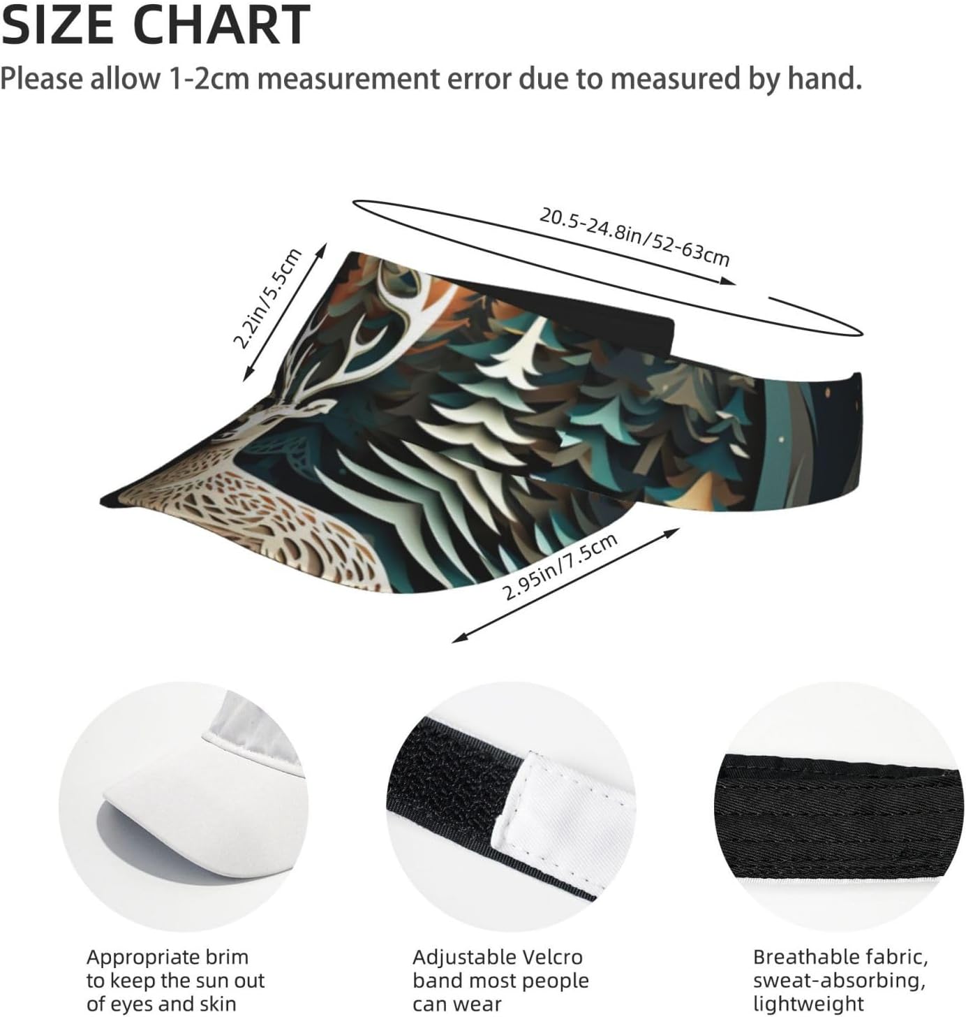 Christmas Deer Print Sports Sun Visor Hats Adjustable Running Golf Tennis Sun Cap for Women Men Black