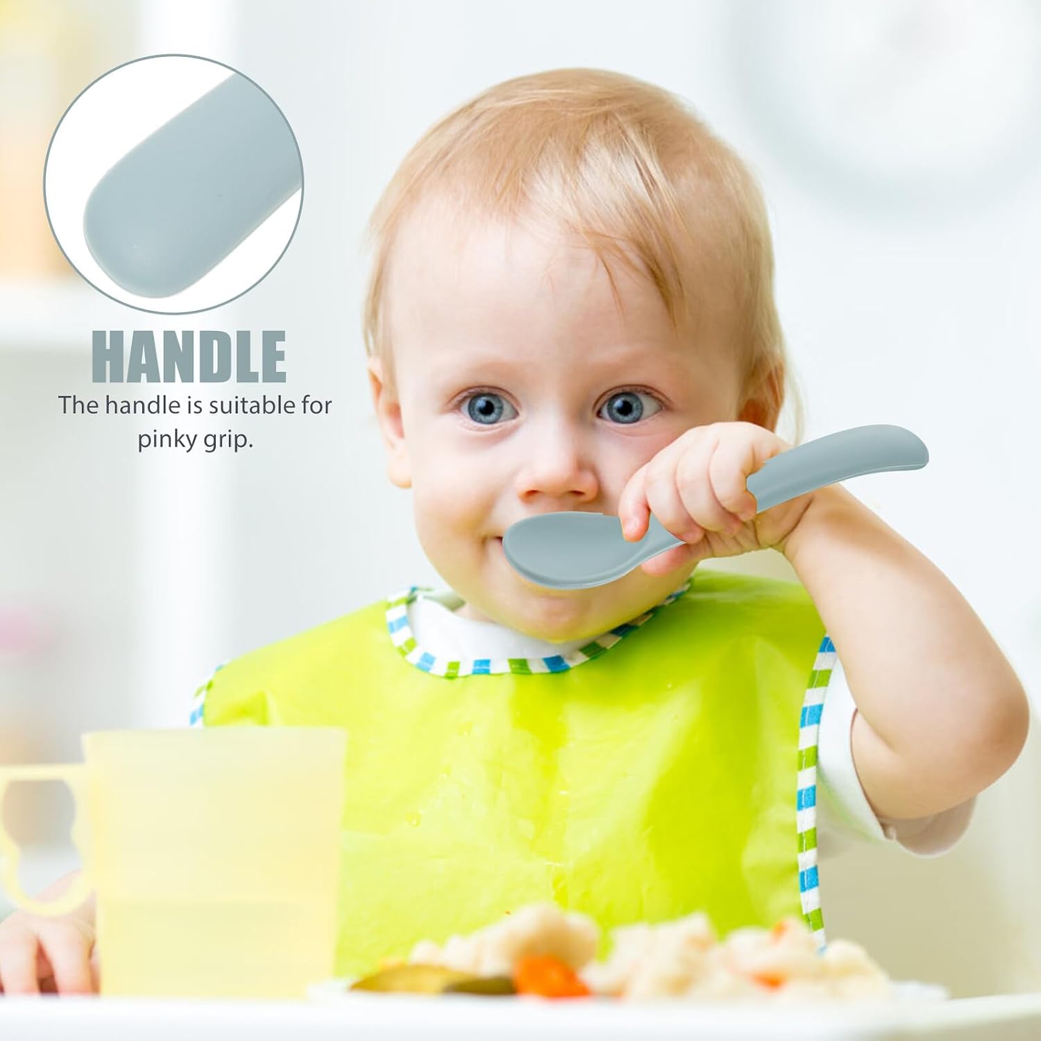 ORFOFE 10pcs Feeding Spoons Soft Silicone Spoons with Curved Tips for Self-feeding and Gum Protection Unbreakable Style for Learning to Eat