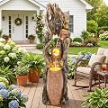 AUTODAYA 42.7" 3-Tier Cascading Outdoor Fountain LED Tree Trunk Waterfall