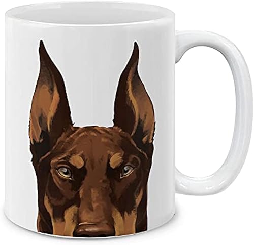MUGBREW Taza de café de cerámica con diseño de perro Doberman Pinscher de chocolate rojo, 11 onzas