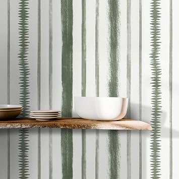 Timeet Peel and Stick Wallpaper Dark Green and White Contact Paper 17.3"78.7" Line Stripe Removable Self Adhesive Wall Paper for Bedroom Living Room Bathroom Wall Covering Vinyl Roll