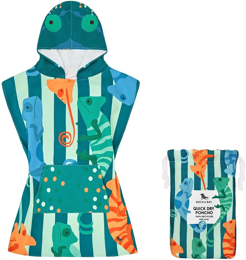 Dock & Bay Poncho with Hood - for Kids - Super Absorbent, Quick Dry - Includes Bag - Tide Skater, Small (Age 4-7)