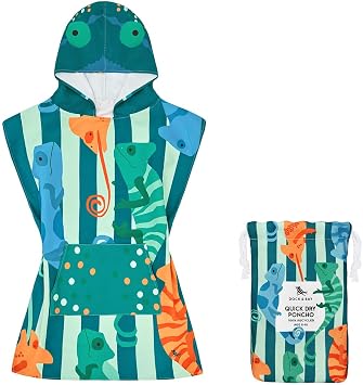 Dock & Bay Poncho with Hood - for Kids - Super Absorbent, Quick Dry - Includes Bag - Kids - Karma Chameleon, Small Age 4-7
