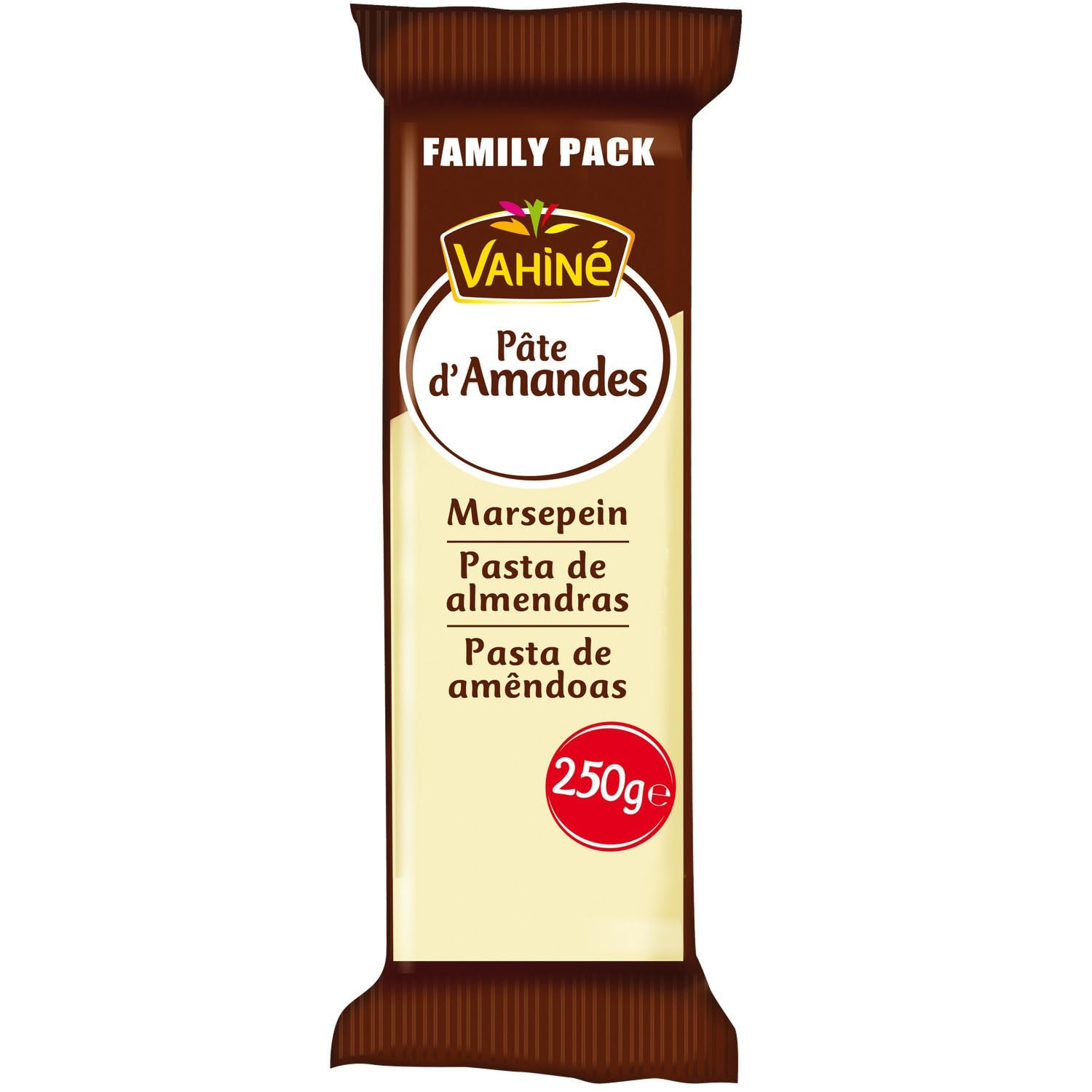 VAHINE - Pâte d'Amandes - Fine et Fondante, Sans Arôme Ajouté · Sans Colorant Artificiel · Recette Riche en Amandes au Bon Goût Naturel · Format Familial - le sachet de 250 g - Le Lot De 4