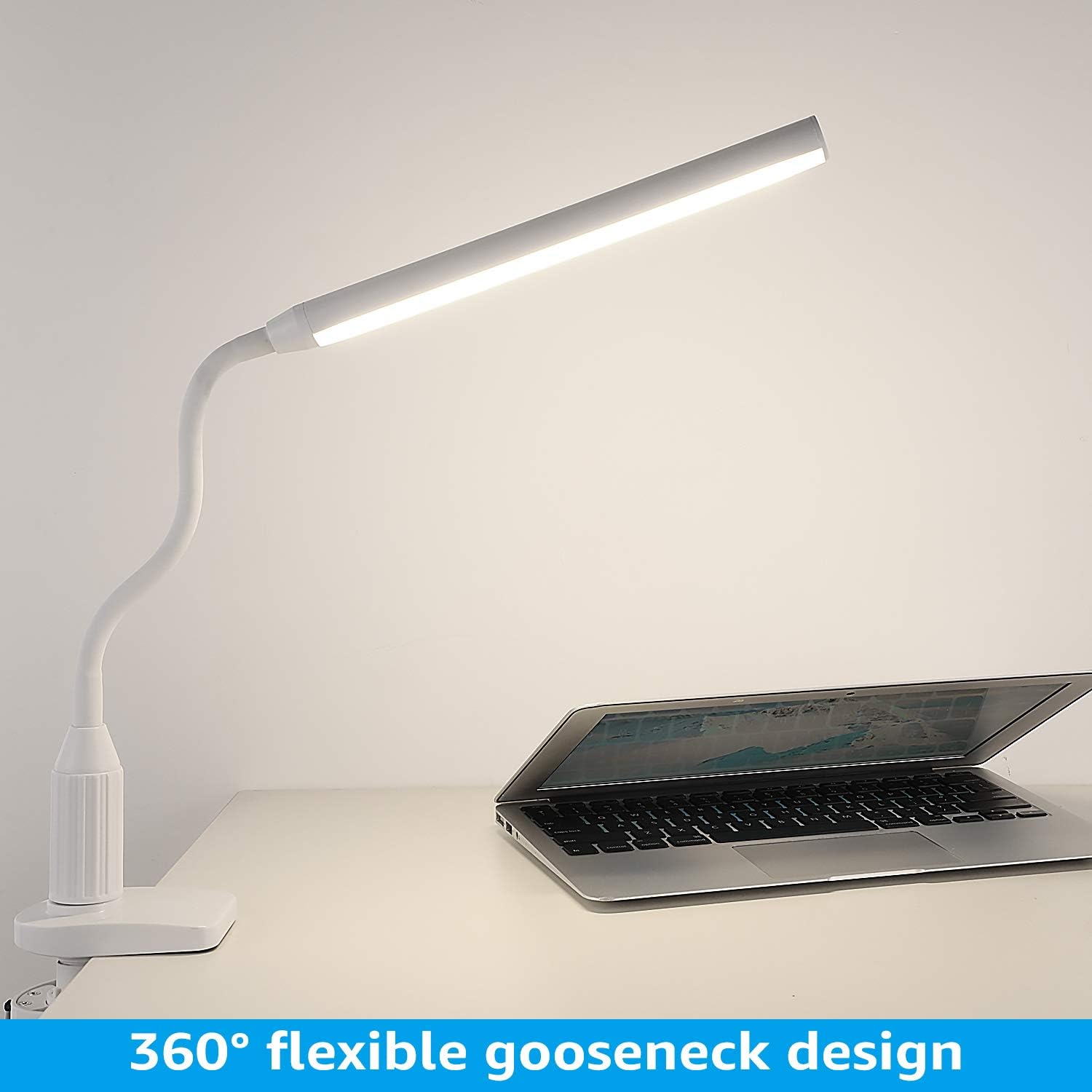 TORCHSTAR Dimmable LED Desk Lamp, 26 LEDs Flexible Study Clamp Table Lamp, Memory Function, Eye-Care, Touch Control, 5W, USB Powered, ETL-Listed Power Adapter, for Bedroom Office Reading Work, White