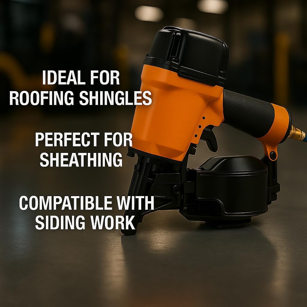 Heavy-Duty 15° Coil Roofing Nailer – All-Metal Body, Tool-Free Depth Adjust, Switchable Trigger, 120-Nail Capacity, Fits Roofing Applications, Compatible with Pierce Nailers
