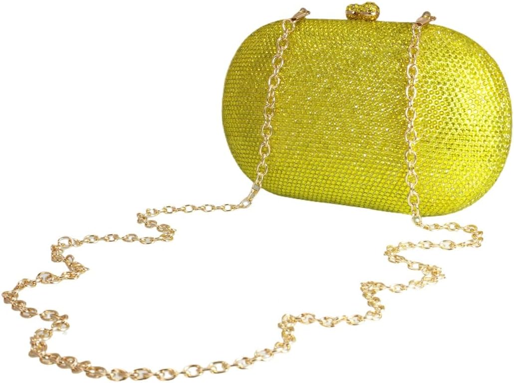 Ladies Oval Crystal Evening Bag Diamond Clutch Purse Egg Shaped Rhinestone Handbag with Chain for Wedding Party