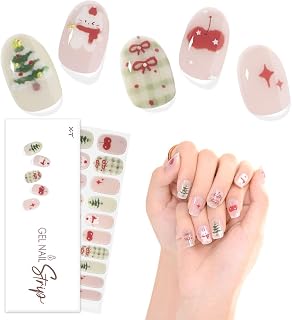 XT Christmas Semi Cured Snowman Pine Sticker Women Nail Wraps Gel Nail Strips Long Lasting (Pine Tree Sparkle M249)