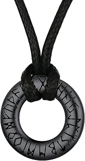 FaithHeart Viking Rune Necklace - Adjustable Leather & Stainless Steel Chains, Hypoallergenic Norse Amulet for Men Women with Gift Box