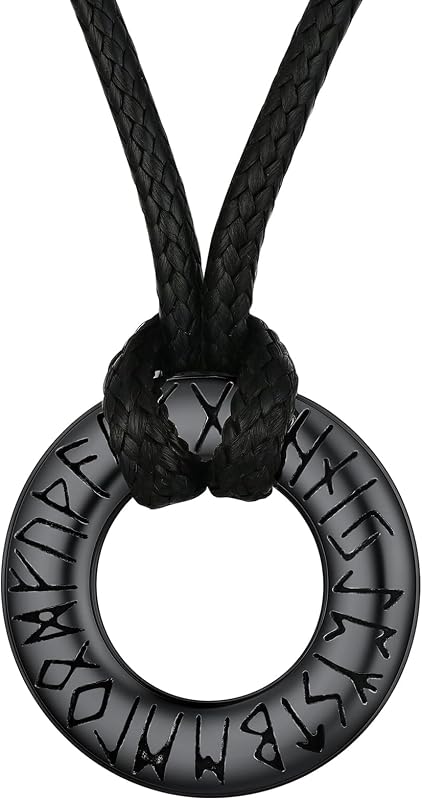 Norse Viking Rune Necklace with Adjustable Braided Leather/Stainless Steel Rope Chains for Men Women, Vintage Amulet Jewelry Gift with Delicate Box