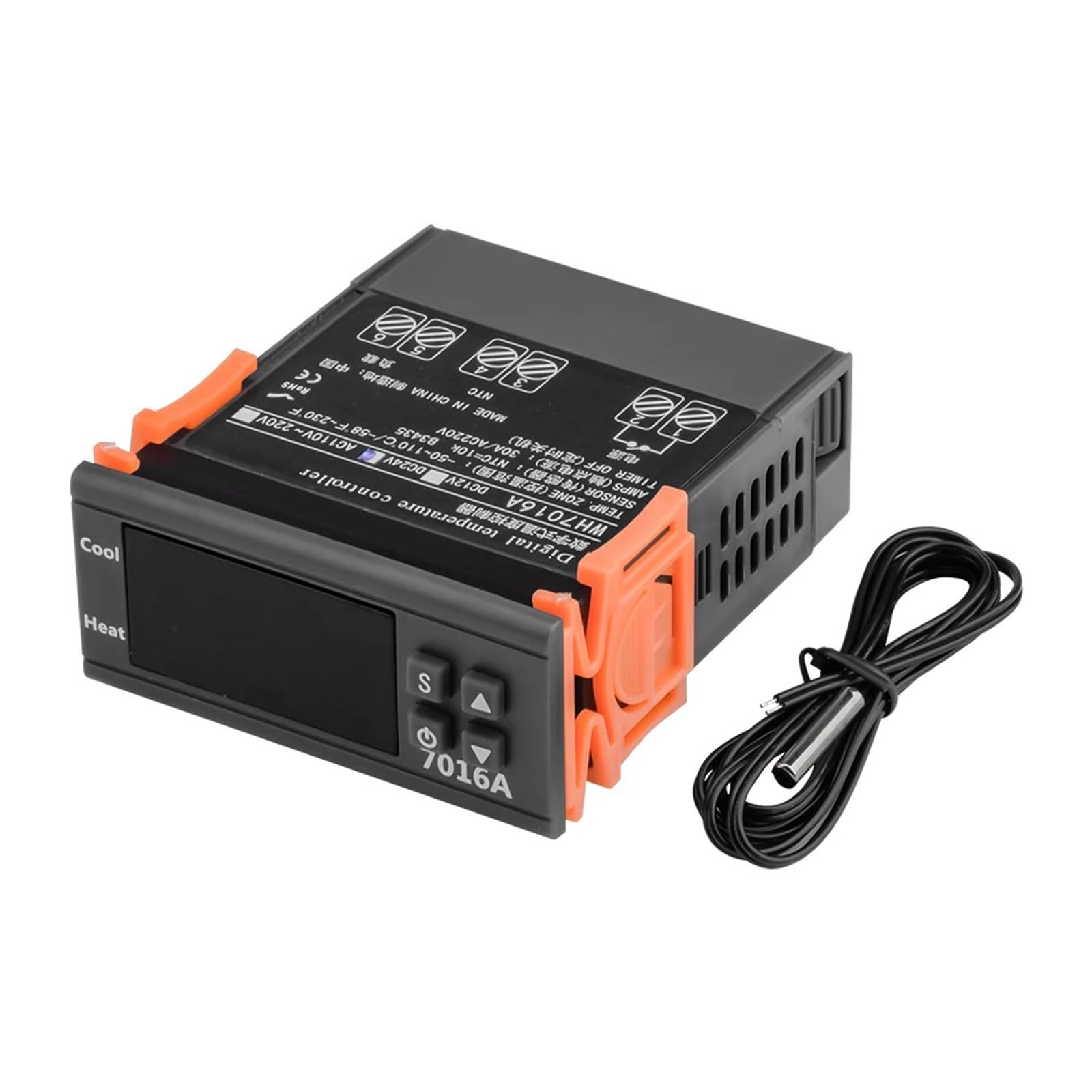 Controlador de temperatura 7016A 24V/110-220V 30A con termostato de alta potencia for calefacción y refrigeración, sensor NTC(24V)
