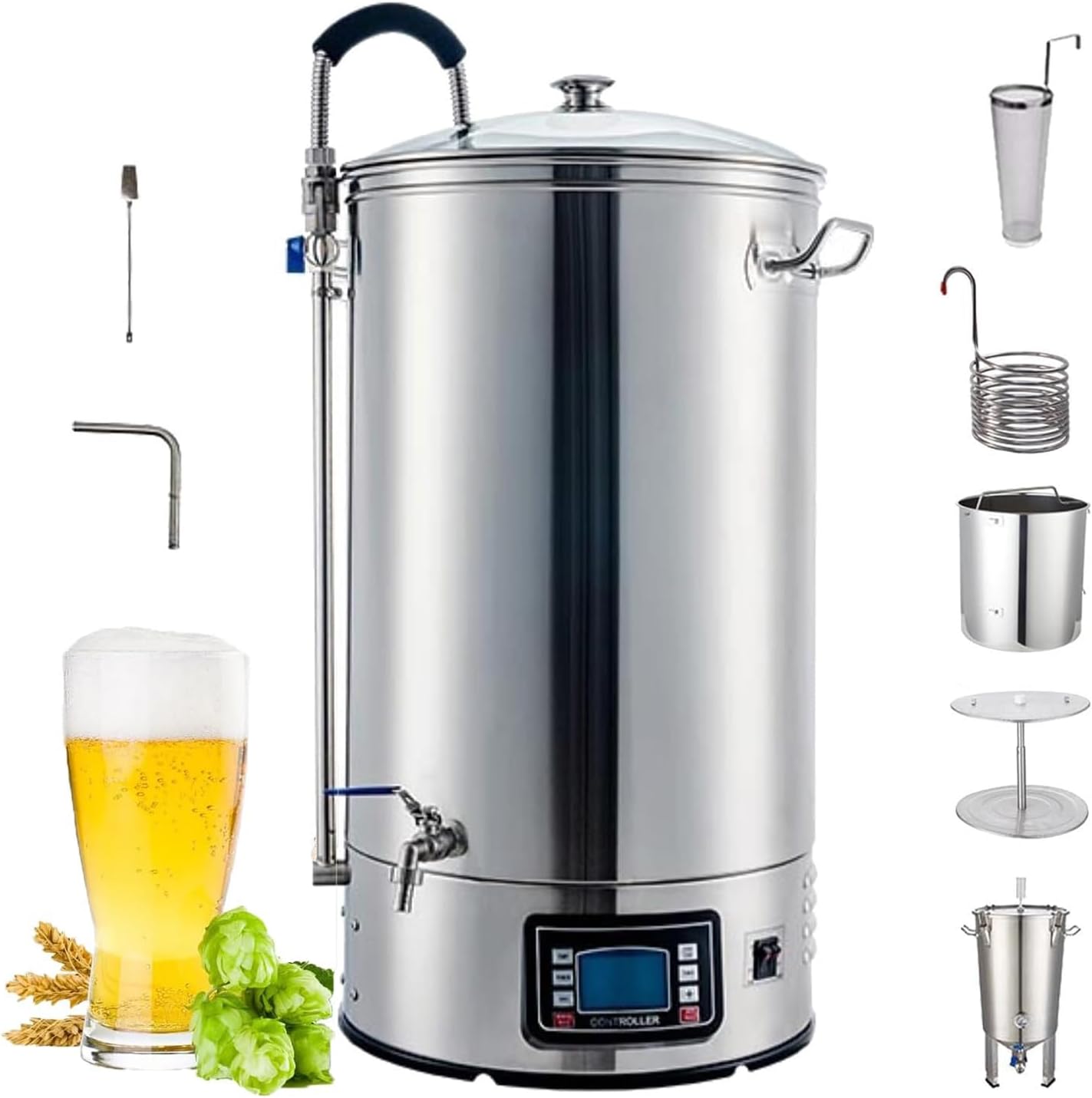 Electric Home Brewing System, Beer Brewing Kit with Digital Display, Integrated Mashing and Boiling Equipment, Homebrew Beer Making Machine (40L)