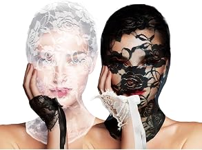 Floral Lace Full Face Mask, Wrist Cuff, Hair Bibbon for Photography Halloween Cosplay DIY Enthusiasts