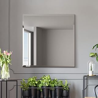 Comprar MirrorOutlet The Moderni - Espejo de Pared Cuadrado Moderno con Bordes biselados de 31 x 31 Pulgadas (80 cm x 80 cm), Espejo Plateado sobre un Respaldo Negro