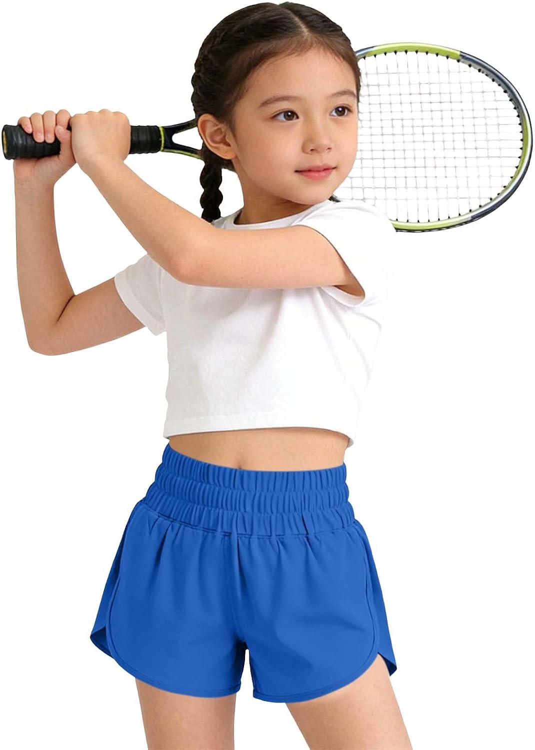 Girls Athletic Shorts Quick Dry Running Shorts Smocked High Waist Solid Short Pants with Pockets for Tennis