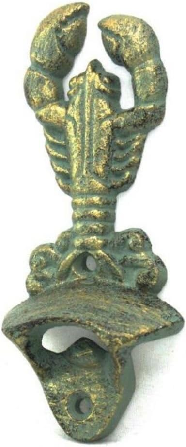 Hampton Nautical Antique Bronze Wall Mounted Lobster Bottle Opener 6"-Vintage Cast Iron Decor-Sea Life